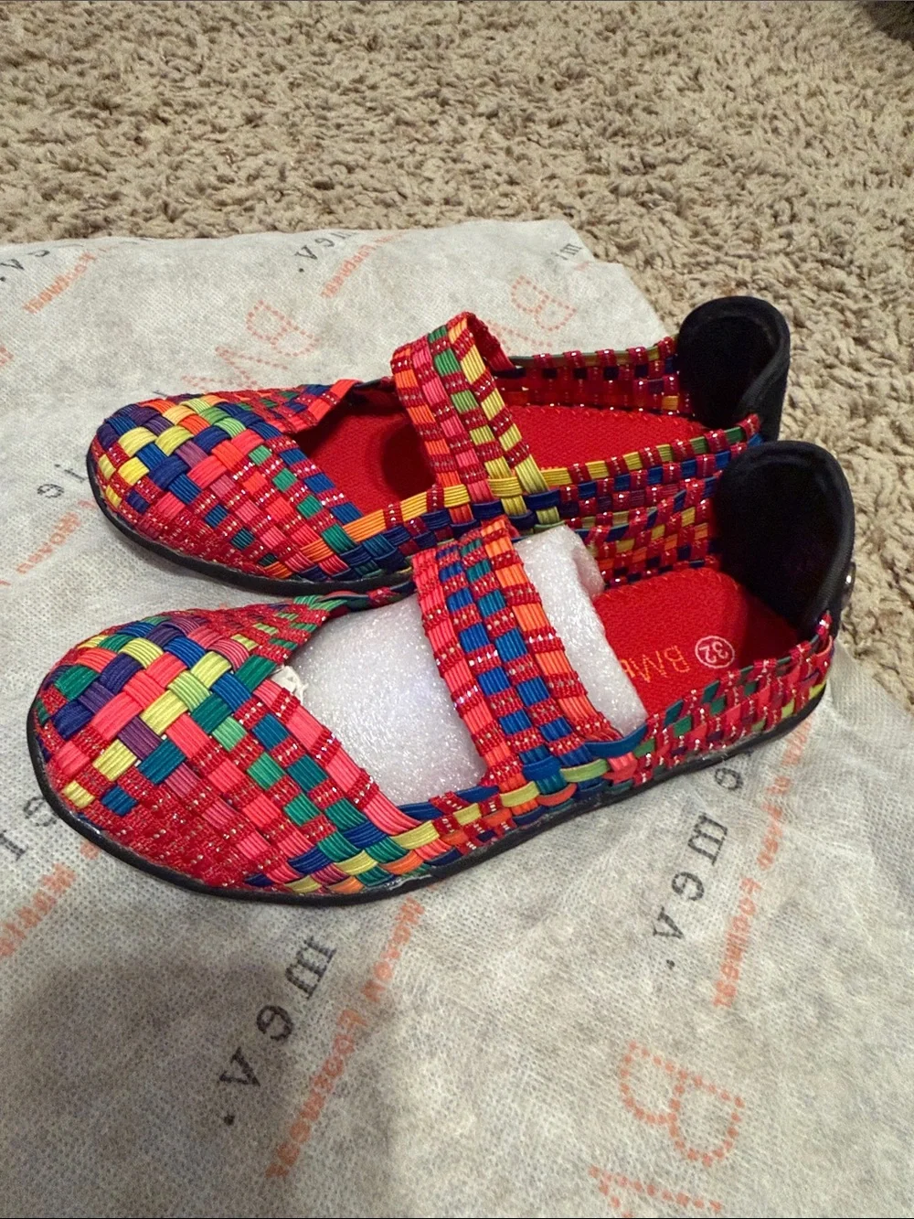 bernie mev. Girls Multicolor Woven Mary Jane Sandals - Red, Blue, Green, Yellow